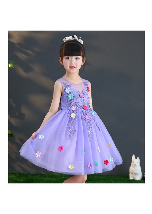 Little Big Girls Summer Embroidered Flower Dress Girl Birthday Party Princess Dress for Wedding